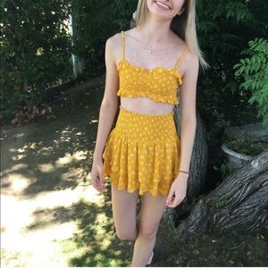 Planet blue yellow floral matching set skirt